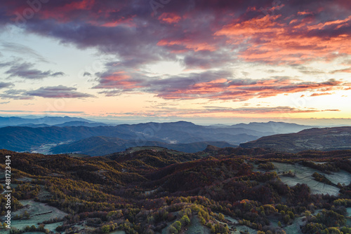 Sunrise from the top of the mountains (Serra de Cabrera, Catalonia, Spain)