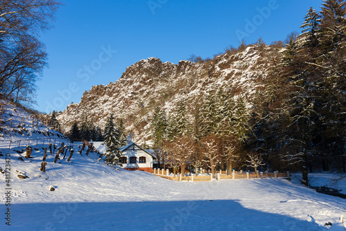 Snowy sunny Ticha Sarka in the Winter, Nature Reserve in Prague photo