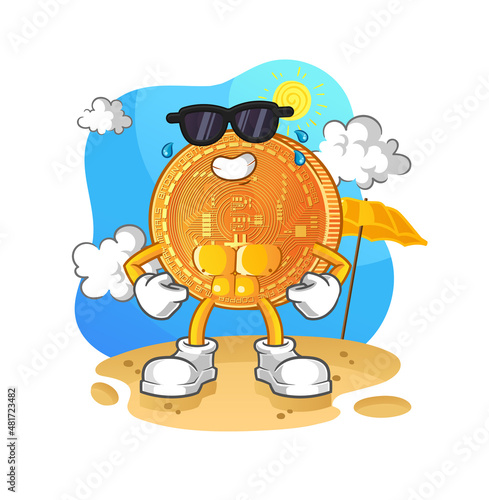 bitcoin sunbathing in summer. character vector