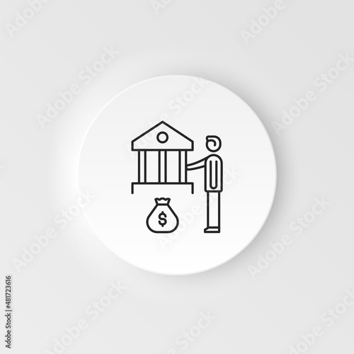 Business and finance neumorphic style vector icon Bank, man, add money neumorphic style vector icon