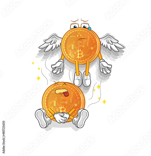 bitcoin spirit leaves the body mascot. cartoon vector