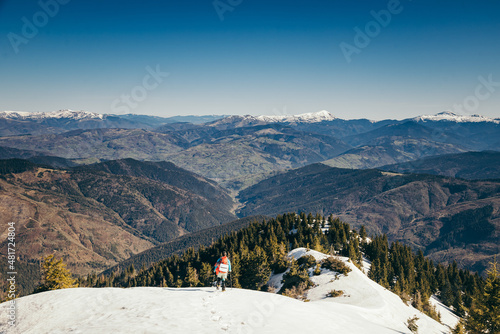 Mountains, coniferous forest in the snow, deforestation, spring