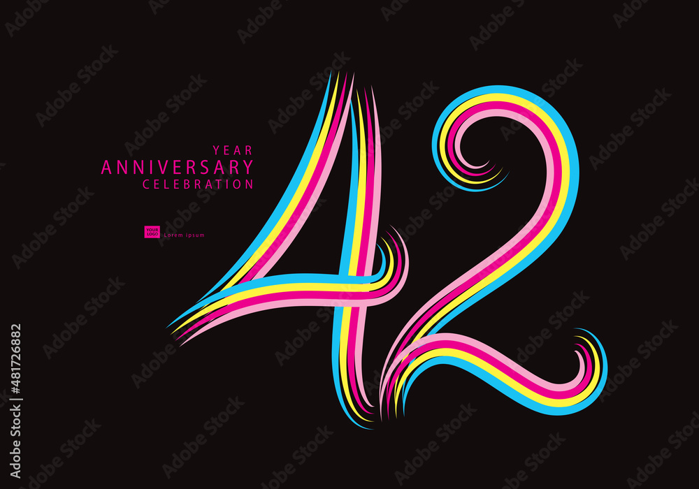 42 years anniversary celebration logotype colorful line vector, 42th birthday logo, 42 number, Banner template, vector design template elements for invitation card and poster. - obrazy, fototapety, plakaty 