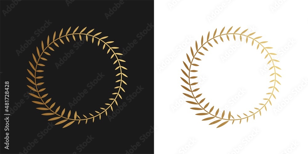 vector element wheat circle logo eucalyptus gold award, achievement, coat of arms, nobility on black background. vector element wheat circle logo eucalyptus gold award, achievement, coat of arms, nobility on black background.
