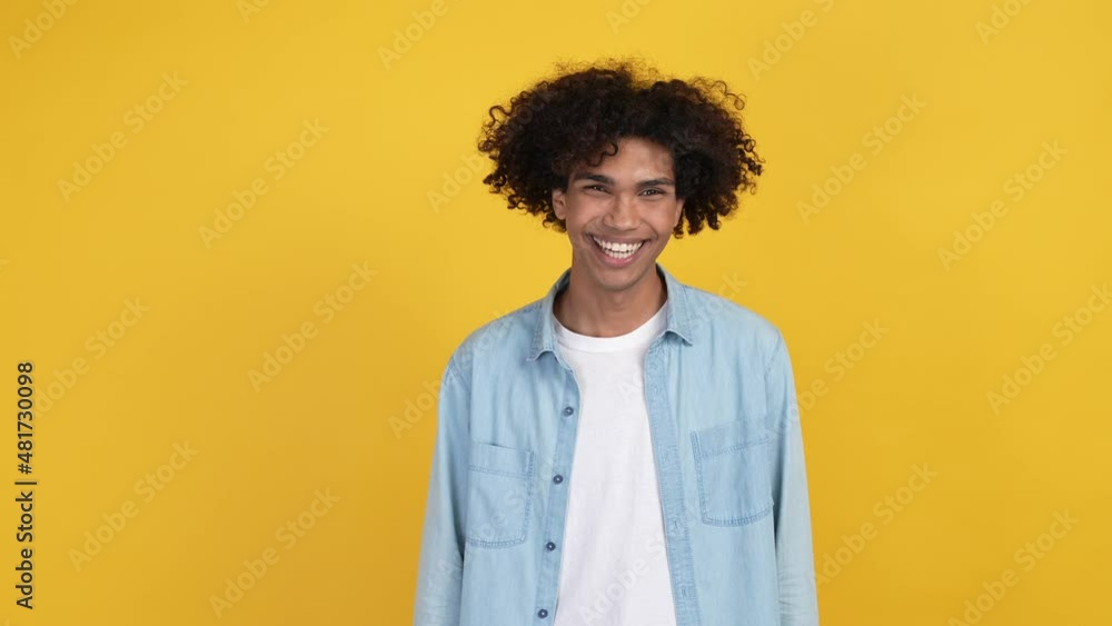 Guy promoter make okay symbol ads isolated shine color background Guy promoter make okay symbol ads isolated shine color background