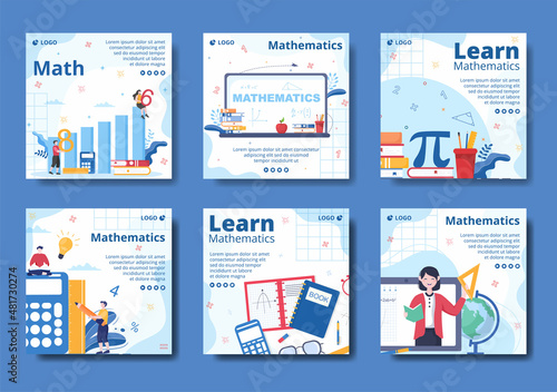 Learning Mathematics Education and Knowledge Post Template Flat Illustration Editable of Square Background Suitable for Social Media or Web photo