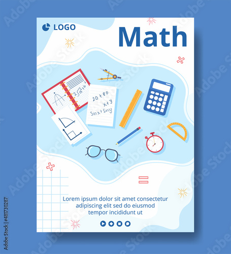 Learning Mathematics Education and Knowledge Poster Template Flat Illustration Editable of Square Background Suitable for Social Media or Web