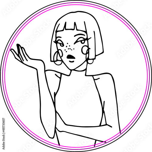 claiming girl, dissatisfied girl, cool, art, line art, one line grange style, beautiful girl, 