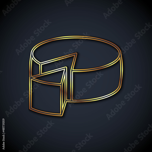 Gold line Cheese icon isolated on black background. Vector