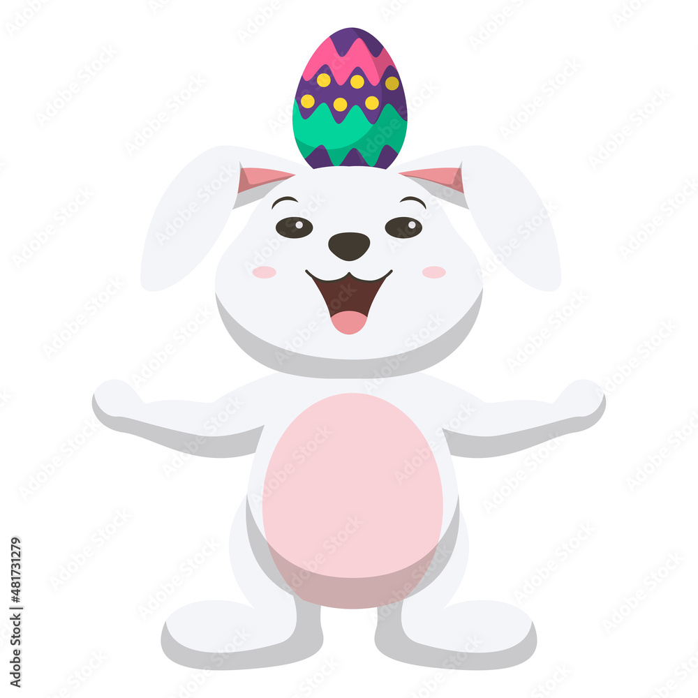 Obraz premium Cute little white bunny with Easter egg