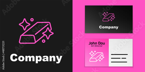 Pink line Gold bars icon isolated on black background. Banking business concept. Logo design template element. Vector