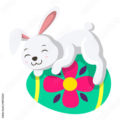 Cute little white bunny on an Easter egg