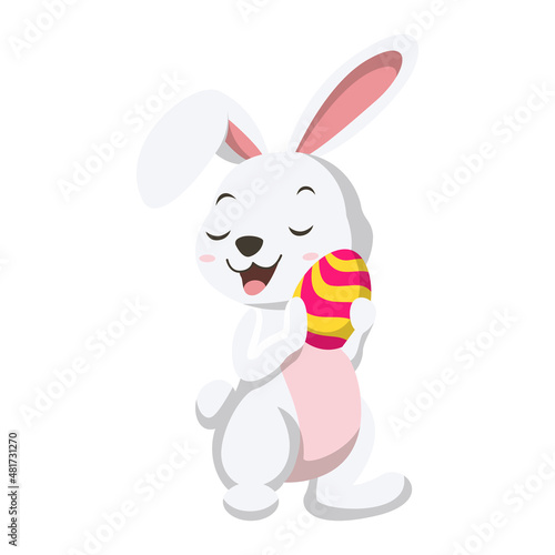 Cute little white bunny holding Easter egg
