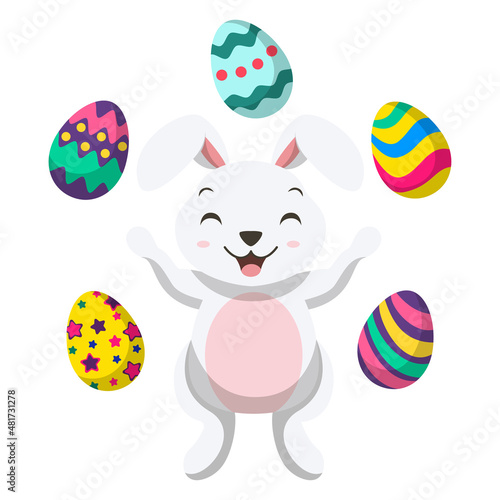 Cute little white bunny junggling easter egg