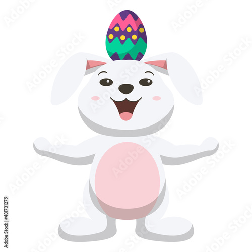 Cute little white bunny with Easter egg