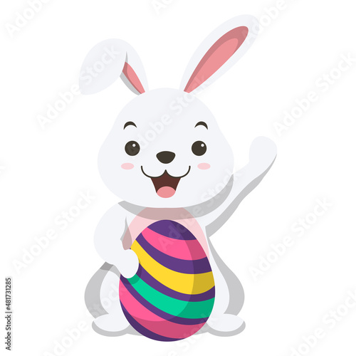 Cute little white bunny holding Easter egg