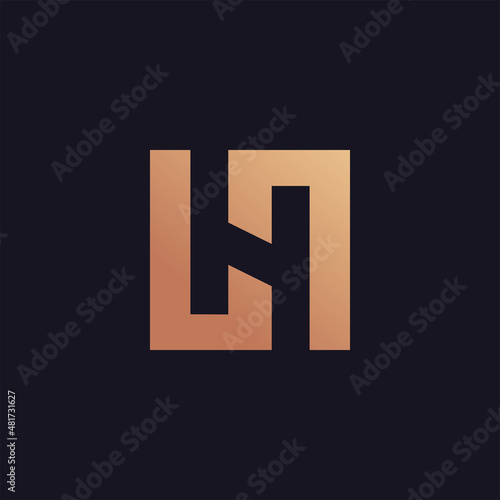 H letter logo with gold box. vector illustration with elegant letter H in a box