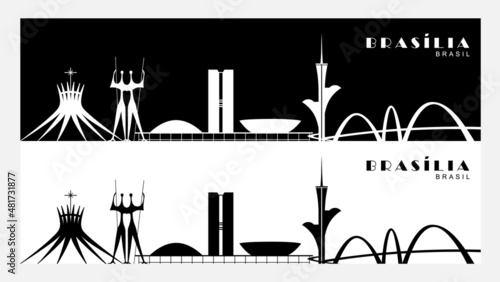 Ilustracao dos monumentos de Brasilia, Ponte JK, Igreja Catedral, Congresso Nacional, Torre de tv Digital, Oscar Niemeyer, Juscelino Kubitschek, Distrito Federal, Brasil, arquitetura, vetor,  turismo