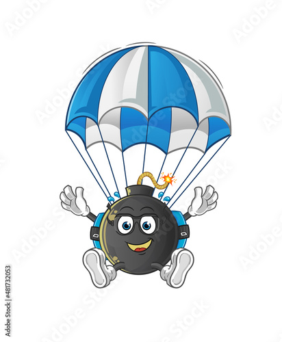 Fototapeta Naklejka Na Ścianę i Meble -  bomb skydiving character. cartoon mascot vector
