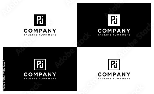 PJ Letter Logo Design Template Vector. on a black and white background.