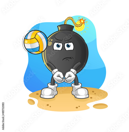 bomb play volleyball mascot. cartoon vector