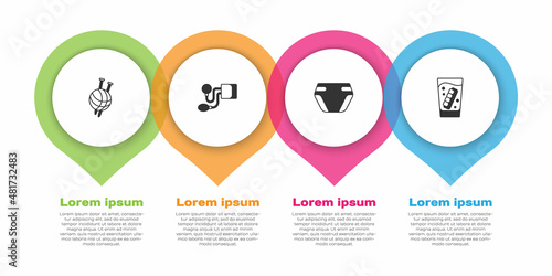 Set Yarn ball with knitting needles, Blood pressure, Adult diaper and False jaw glass. Business infographic template. Vector