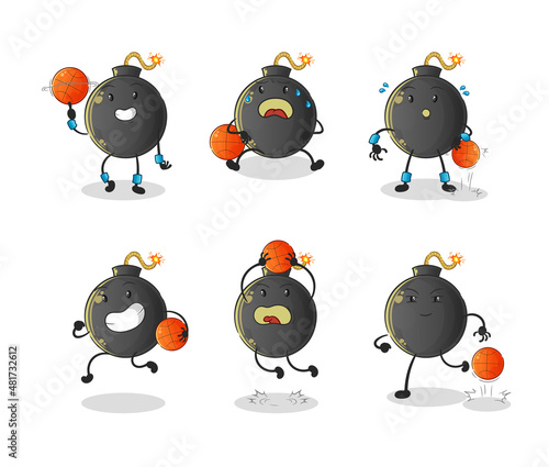 bomb basketball player group character. mascot vector