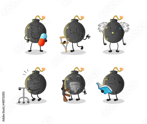 bomb elderly character. cartoon mascot vector