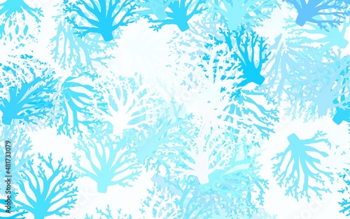 Light Pink, Blue vector doodle background with branches, leaves.