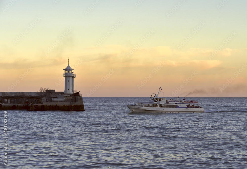 Ship and lighthouse in Yalta