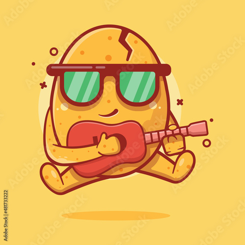 cute egg character mascot playing guitar isolated cartoon in flat style design. great resource for icon,symbol, logo, sticker,banner.