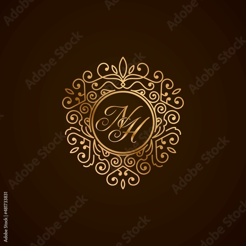 NH initial letter logo with ornament heart shape