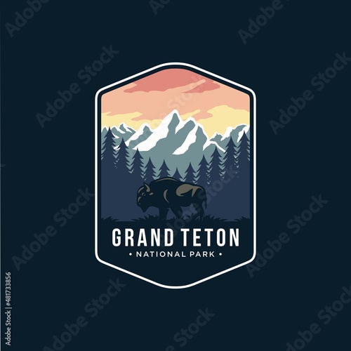 Fotografiet Grand Teton National Park Emblem patch logo illustration on dark background