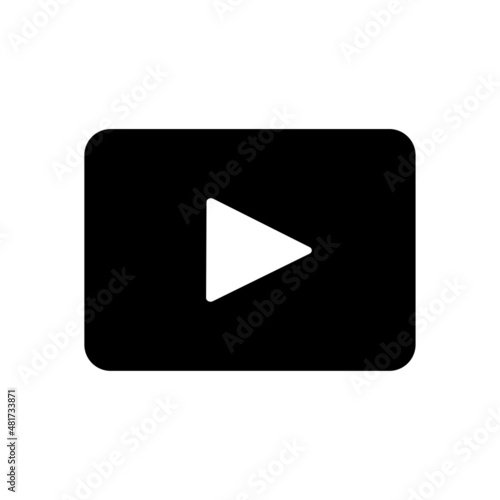 Play button. Arrow sign. Rectangle shape. Black silhouette. Social media concept. Vector illustration. Stock image.