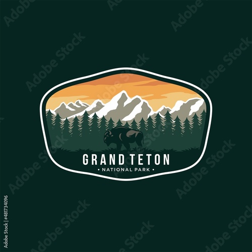 Photographie Grand Teton National Park Emblem patch logo illustration on dark background