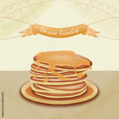 Watercolor Shrove Tuesday pancake day illustration