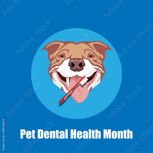 Vector Graphic Design Illustration, dog head and toothbrush. Pet Dental Health Month design concept. suitable for posters, banners, greeting cards.