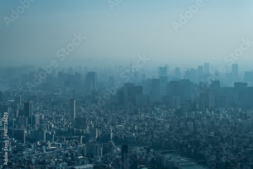 霞む東京中心地 東京タワー