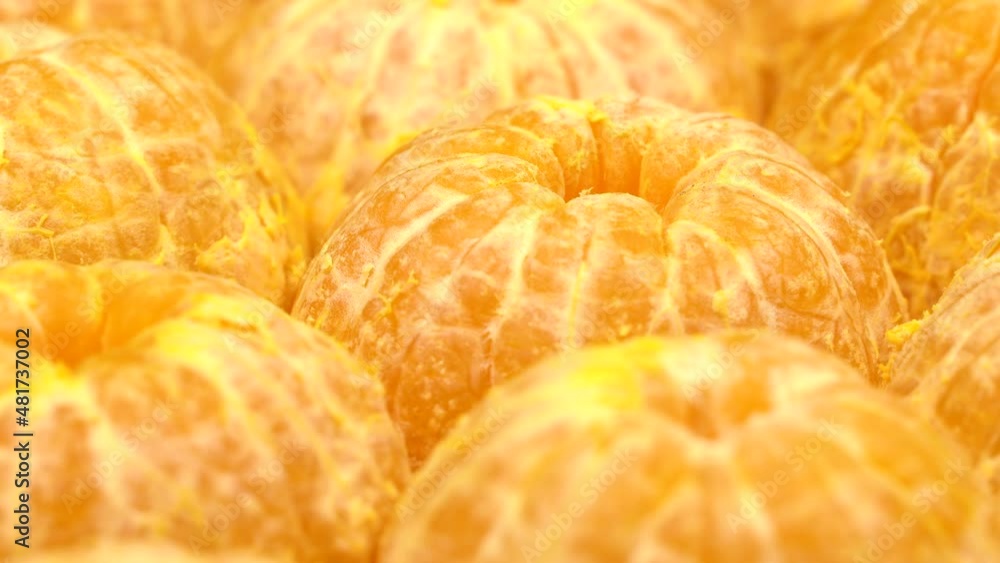 Tangerines without peel, rotation background. Close up Tangerines without peel, rotation background. Close up