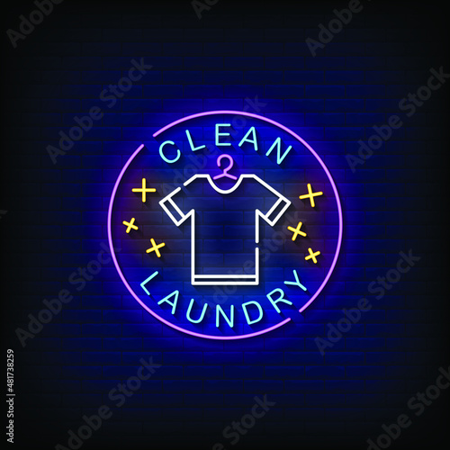 Clean Laundry Neon Signs Style Text Vector