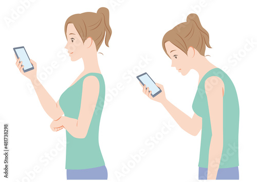スマホ首の女性