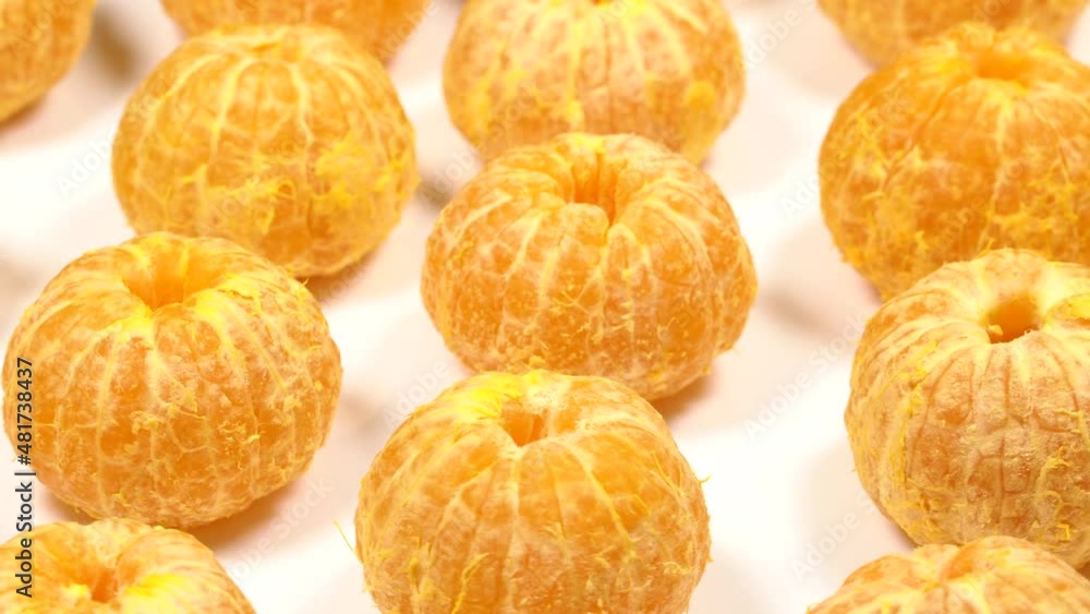 Tangerines without peel, rotation background. Close up Tangerines without peel, rotation background. Close up