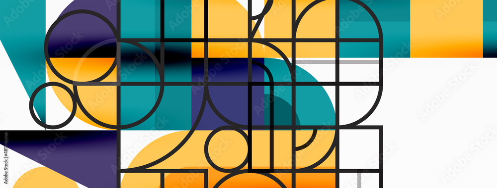 Minimal geometric abstract background. Circle square and triangle design. Trendy techno business template for wallpaper, banner, background or landing Minimal geometric abstract background. Circle square and triangle design. Trendy techno business template for wallpaper, banner, background or landing