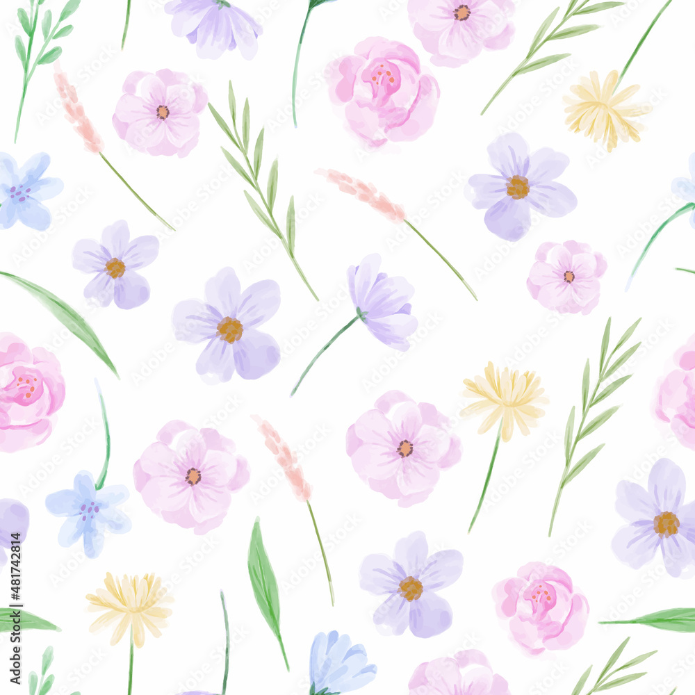 soft watercolor florals seamless pattern