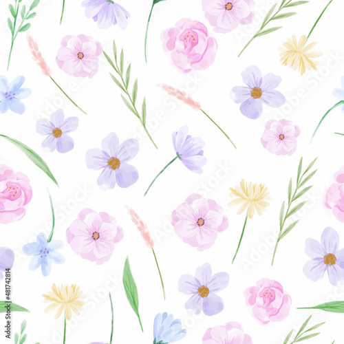 soft watercolor florals seamless pattern