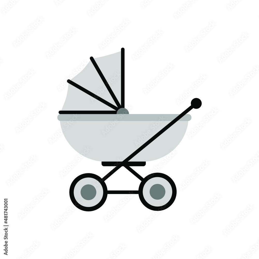 Elegant grey color Baby Stroller flat design isolated Elegant grey color Baby Stroller flat design isolated