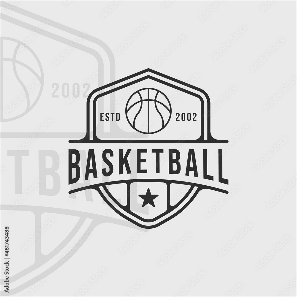 basketball logo line art simple vector illustration template icon graphic design. sport sign or symbol for team or club league and competition concept with badge and typography style