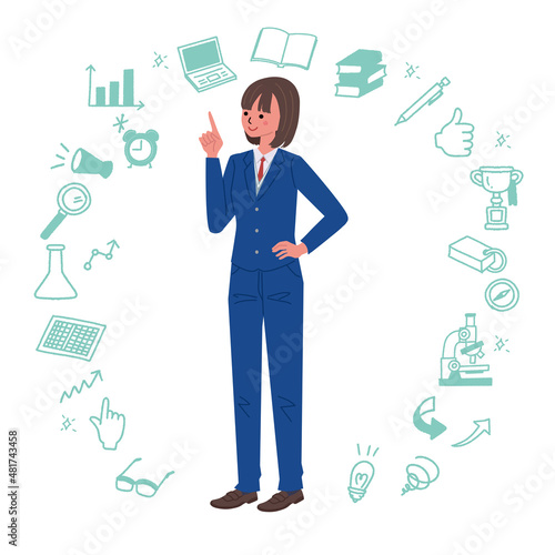 スラックスの制服を着た女の子と学校アイコン