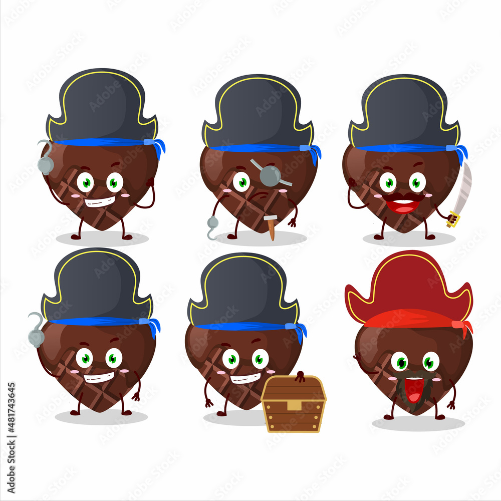 Cartoon character of chocolate love with various pirates emoticons Cartoon character of chocolate love with various pirates emoticons