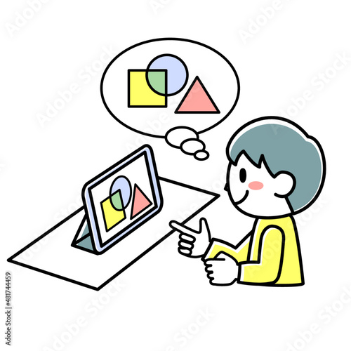 タブレットを使って算数の勉強をする男の子
